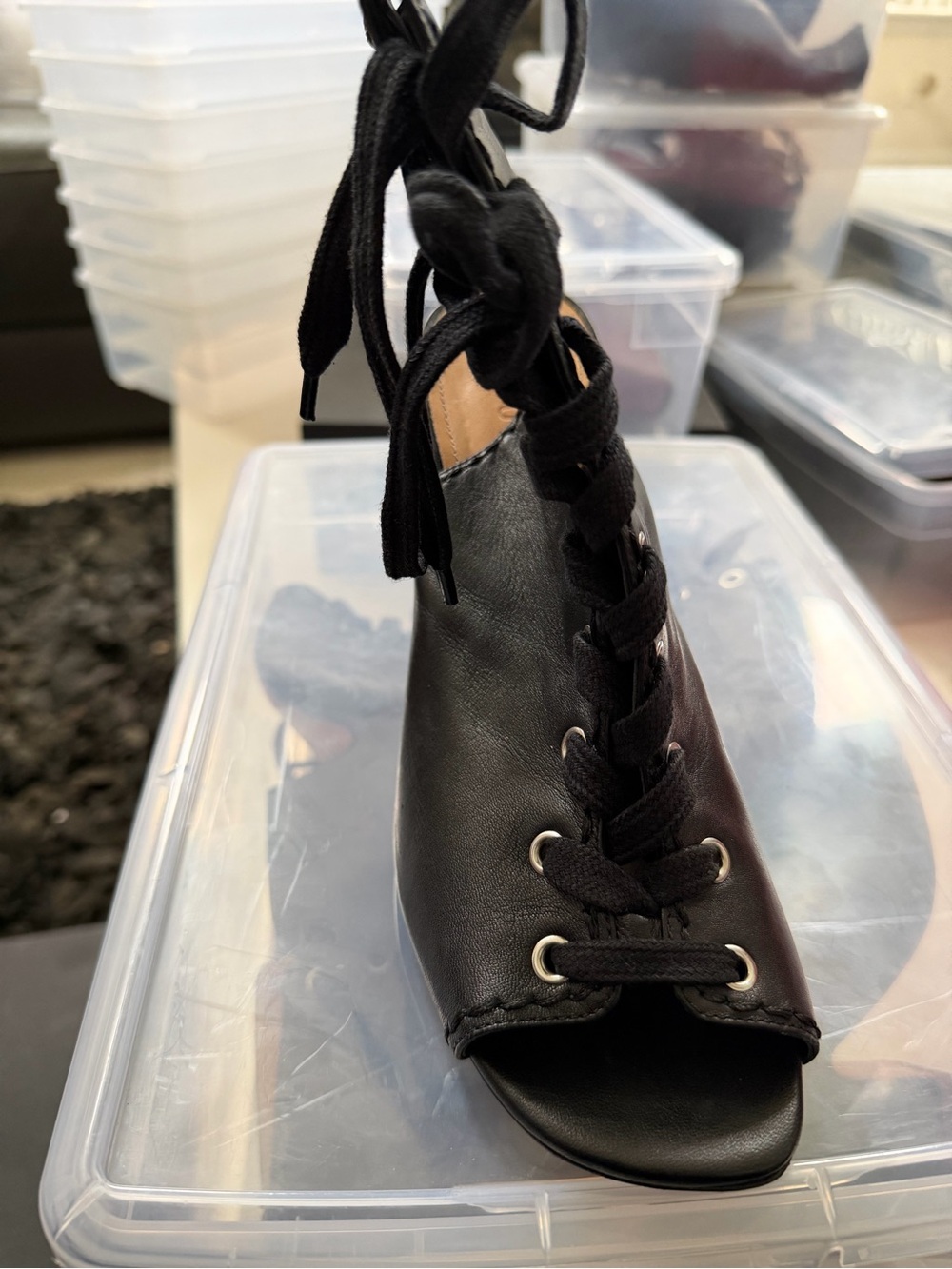 SCHUTZ Black Lace-Up Open Toe Heels - Picture 4 of 6